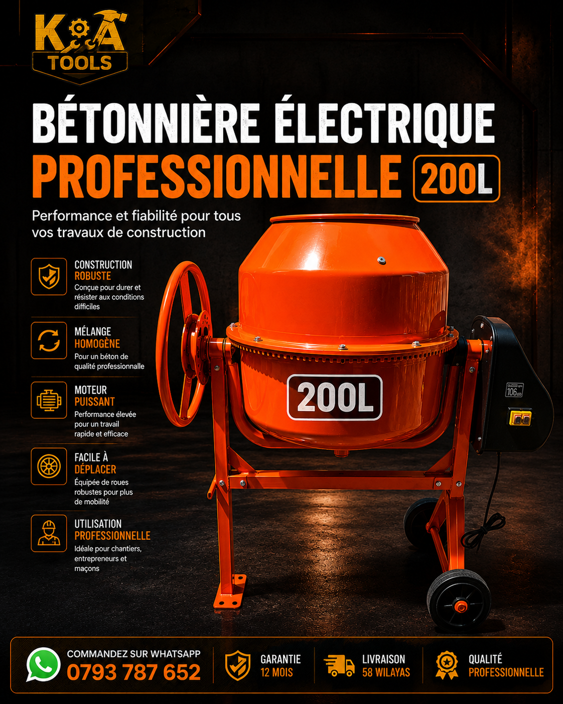 BETONNIERE ELECTRIQUE KORMAN 200L