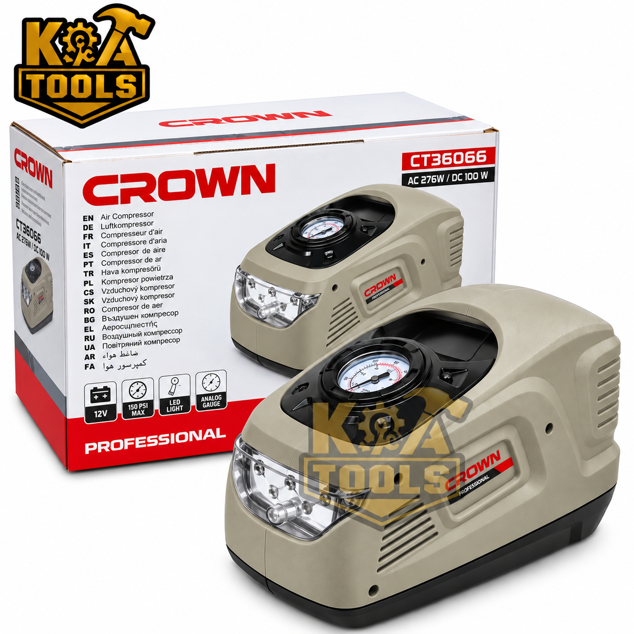 COMPRESSEUR AUTO CROWN ELECTRIQUE 230V/12V/276W