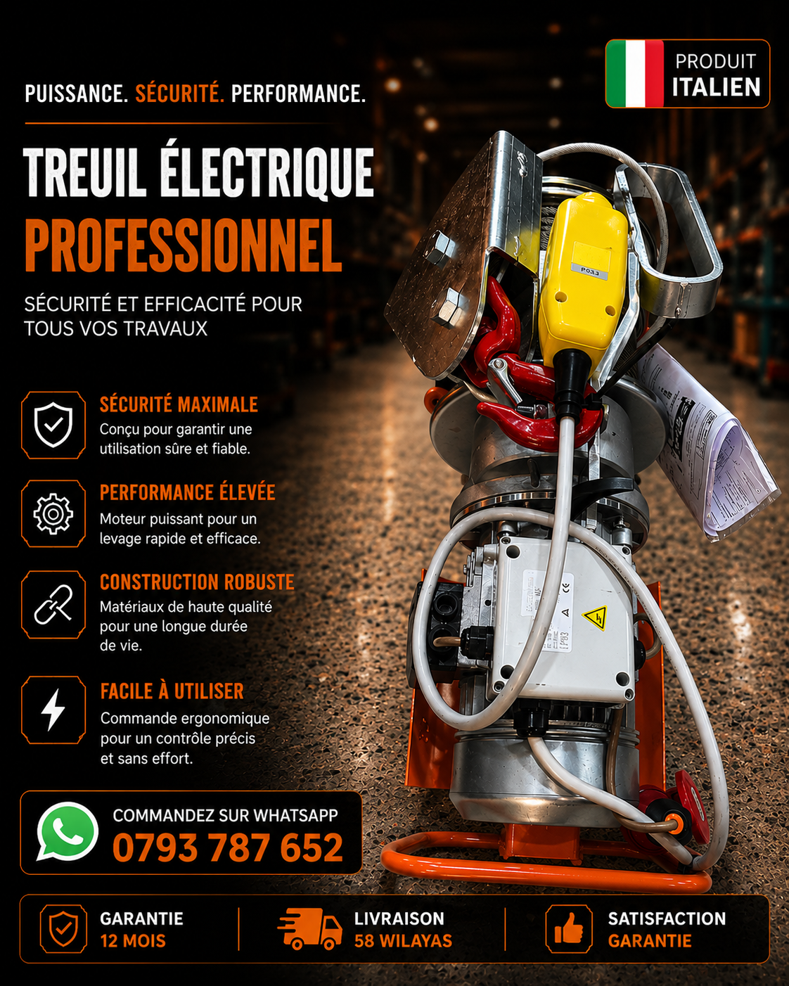 Treuil Électrique de Chantier Haute Performance 1000KG